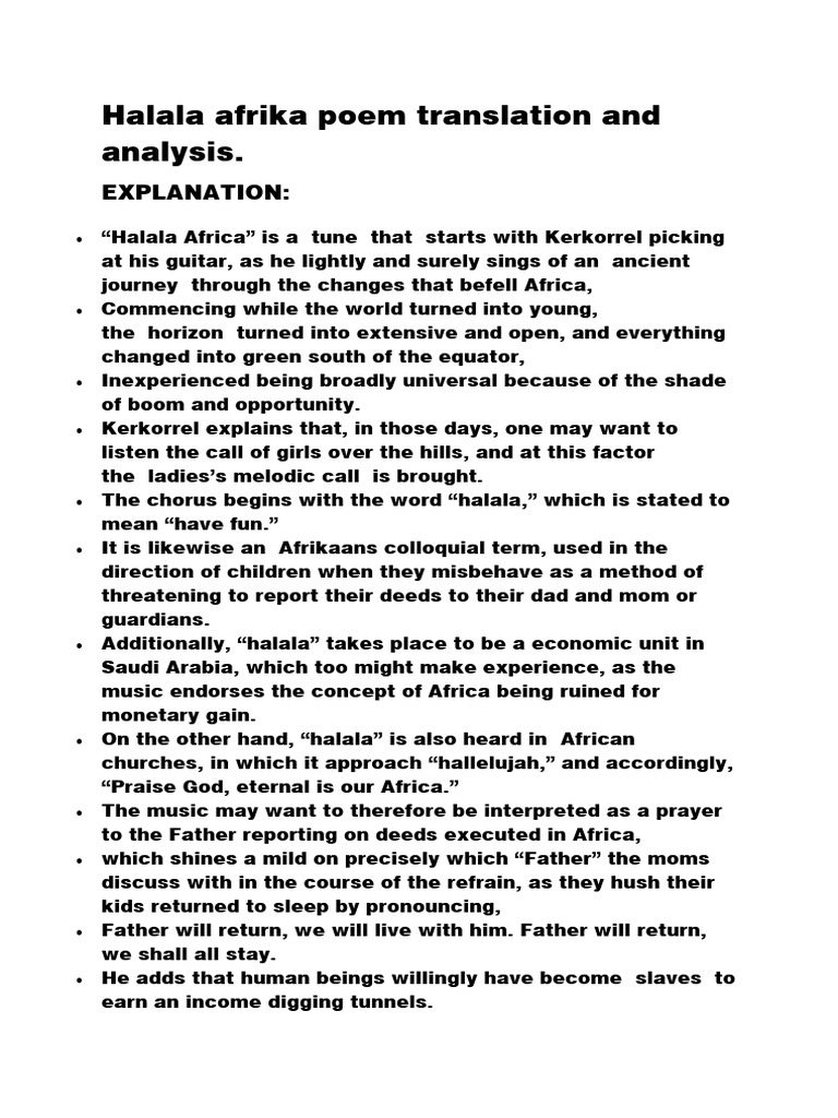 Halala Afrika Poem Analysis and Summary | PDF