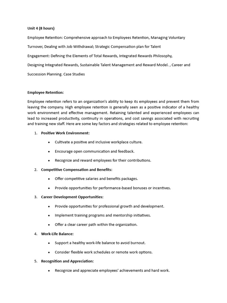 Unit 4 | PDF | Employee Retention | Compensation And Benefits