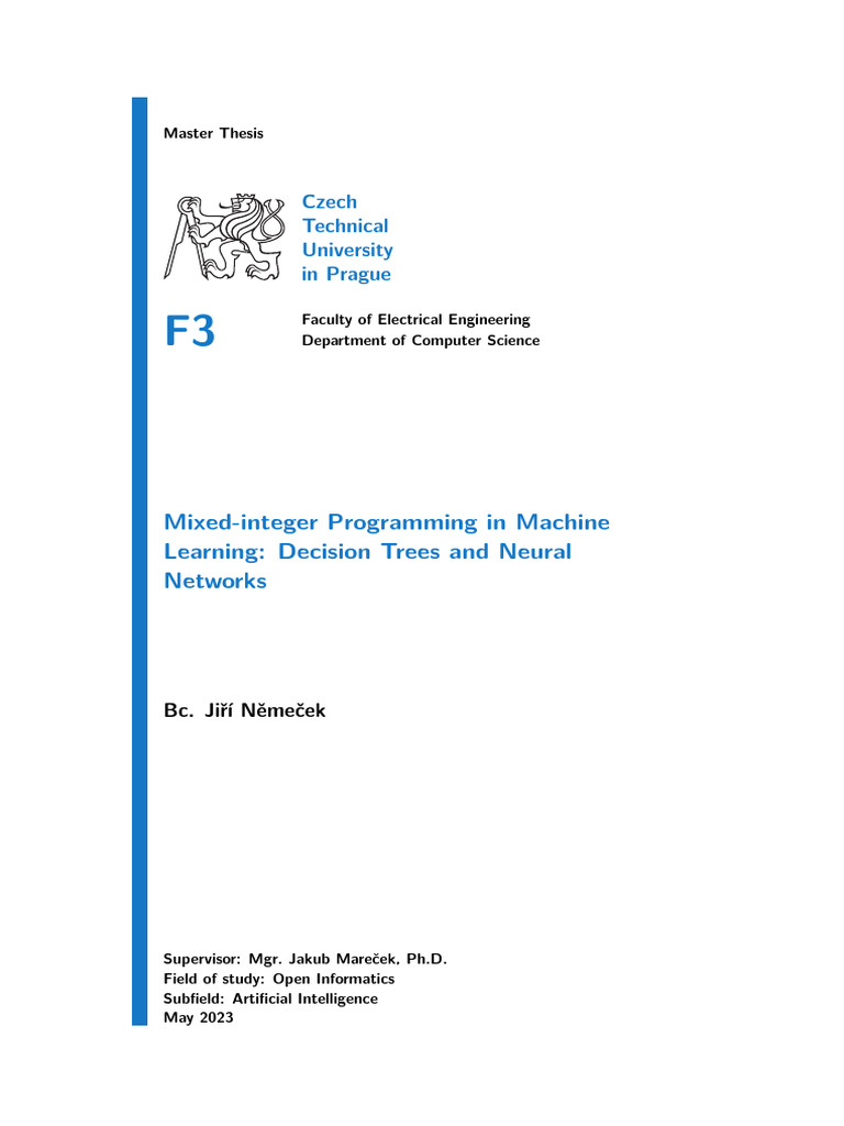F3DP2023NemecekJiriMixedinteger Programming in Machine Learning