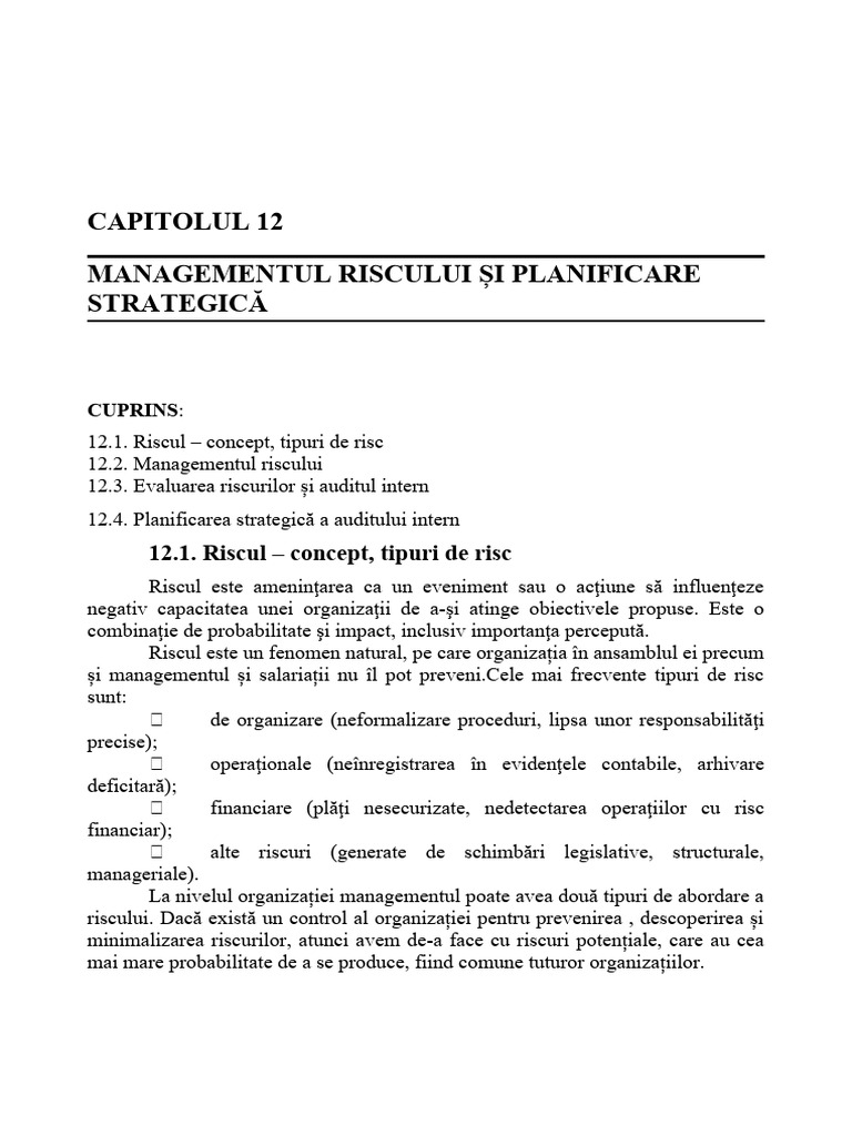 Curs 12 Management Risc Planificare Strategică | PDF