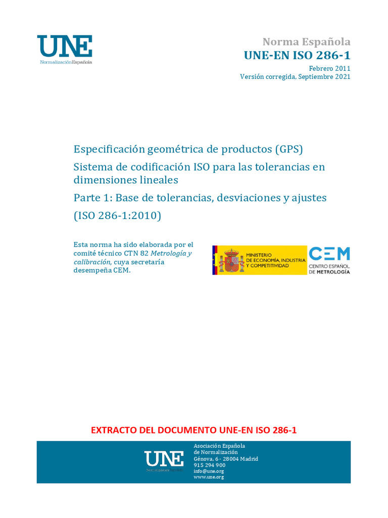 Norma UNE-EN ISO 286-1: Tolerancias | PDF | Organización internacional ...