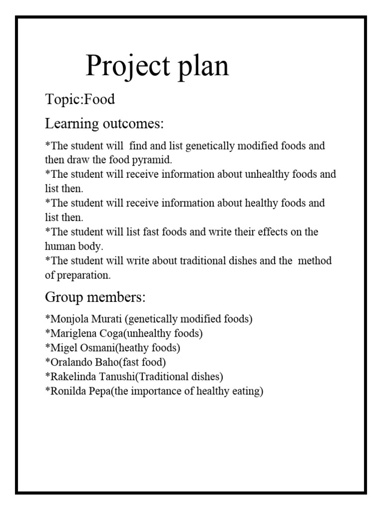 Food Education Project Plan | PDF | Science & Mathematics