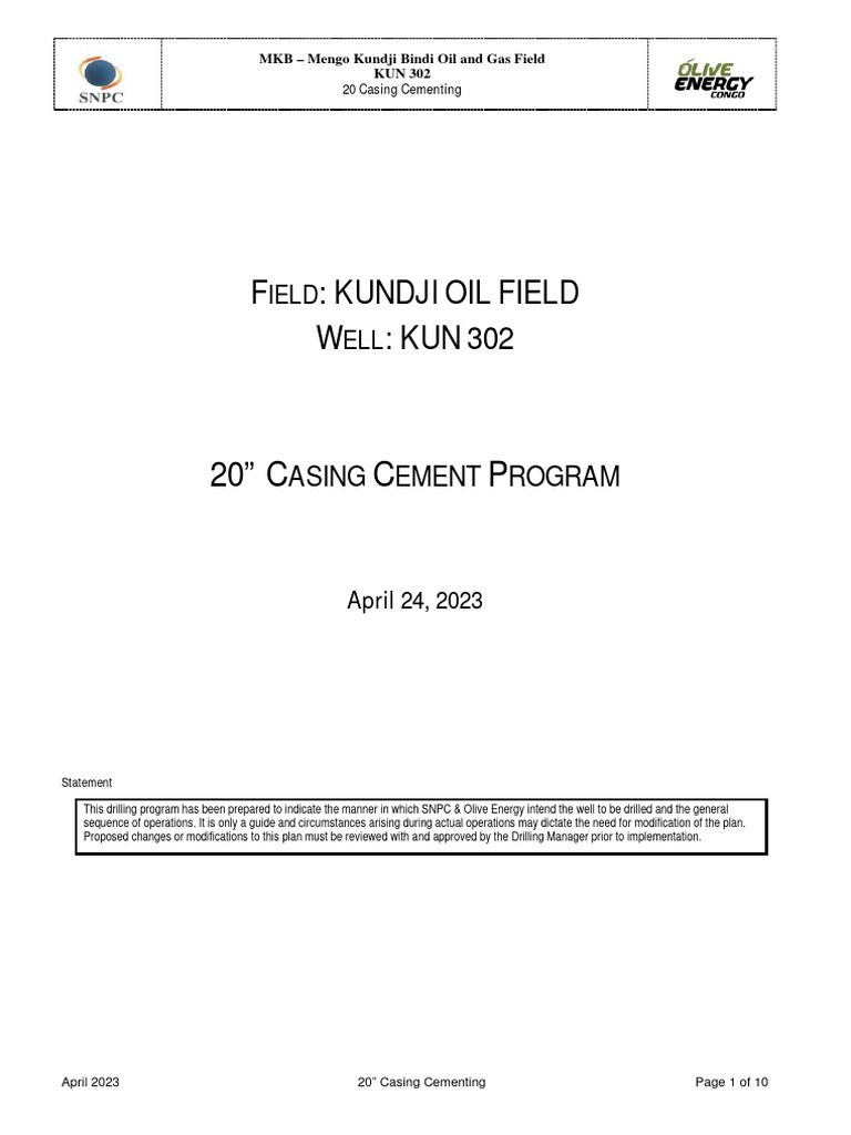 KUN-302 20 in CSG CMT | PDF | Casing (Borehole) | Oil Well
