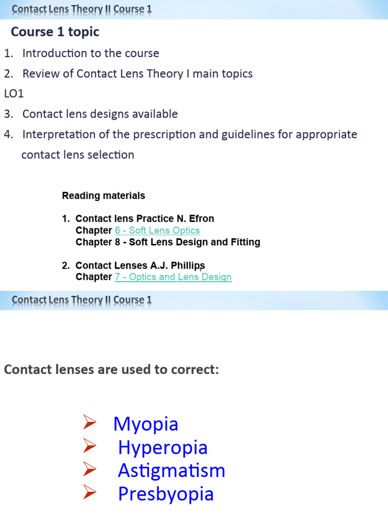 CL II Lecture 1 - Contact Lens Designs Available | PDF | Contact Lens ...