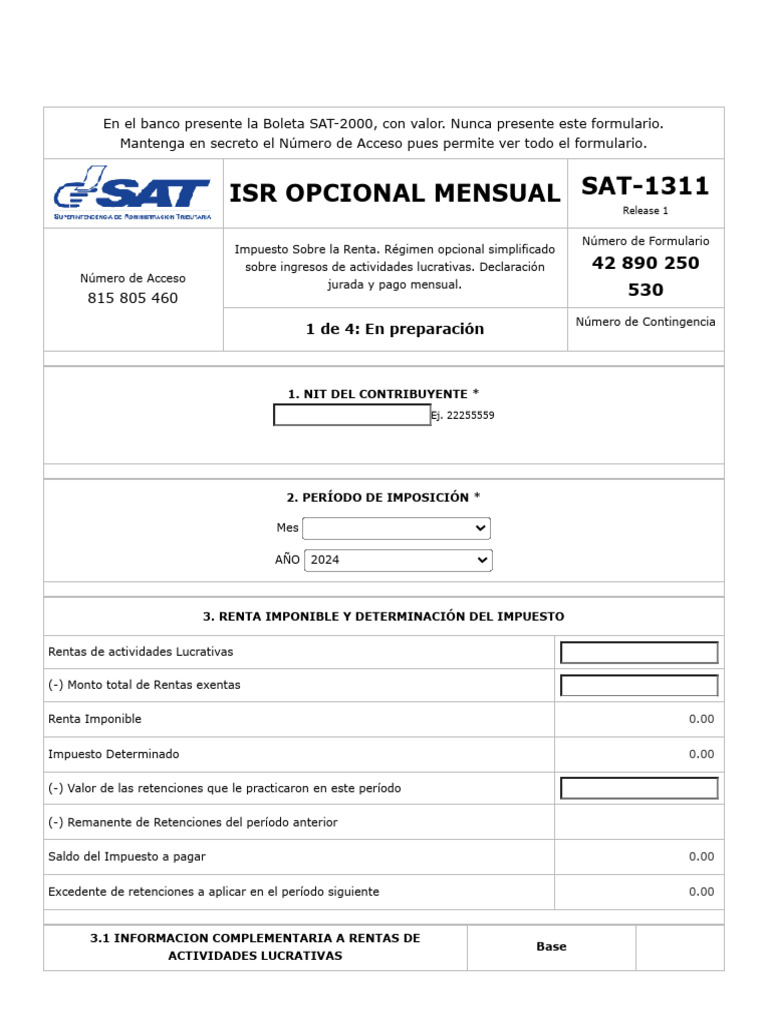 Formulario ISR Mensual SAT-1311 | PDF | Impuesto sobre la renta | Impuestos