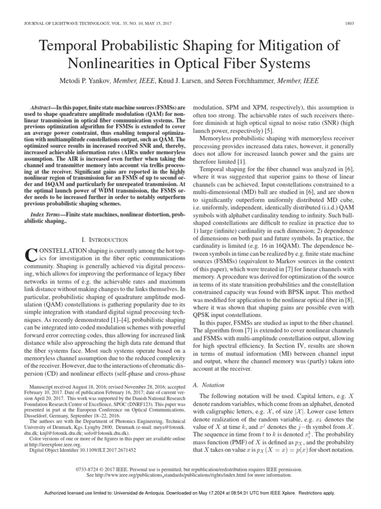 Temporal Shaping in Optical Fiber Systems | PDF | Fiber Optic ...