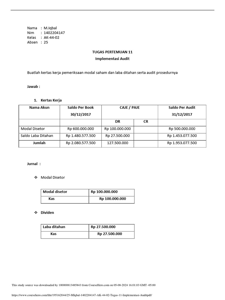 Audit Modal Saham dan Laba Ditahan | PDF