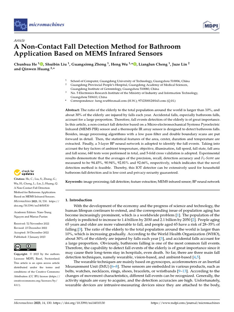 A Non-Contact Fall Detection Method For Bathroom Application Based ...