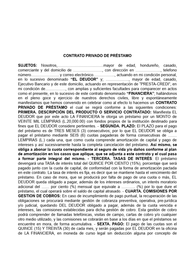 Contrato Privado de Prestamo | Descargar gratis PDF | Pagos | Interés