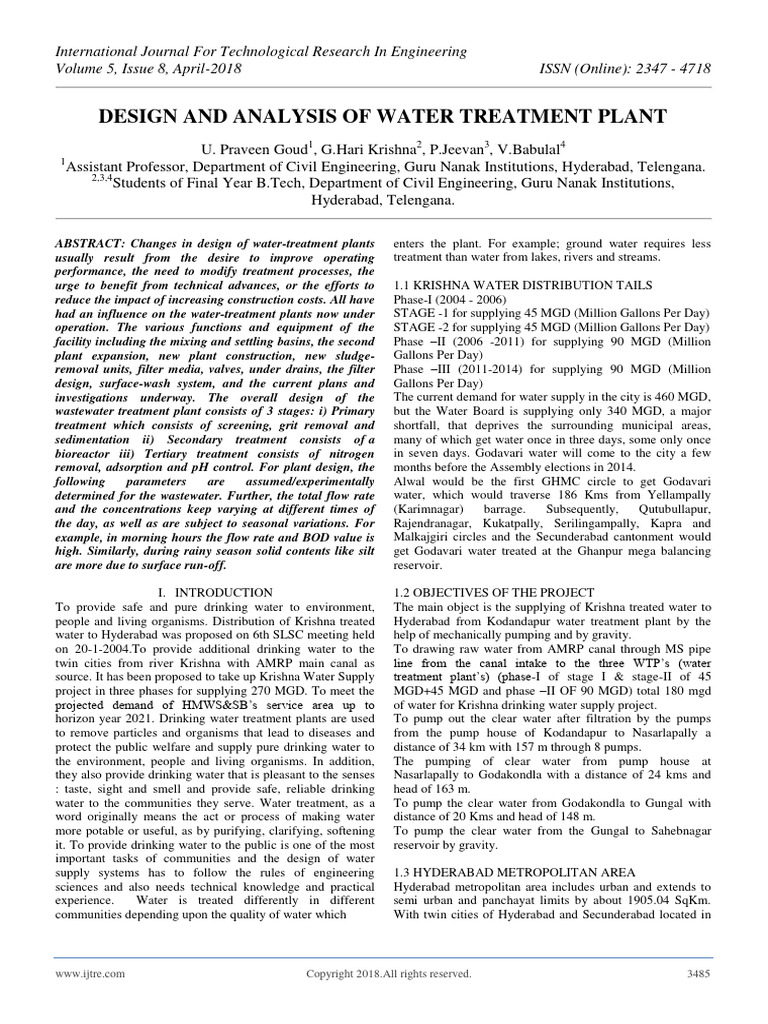 Design and Analysis of Water Treatment Plant | PDF | Sewage Treatment ...