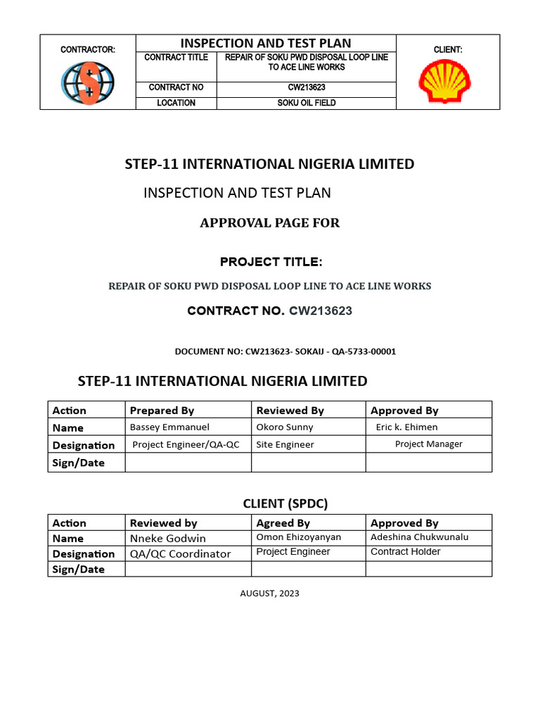 Cw213623 - Sokaij - Qa-5733-00001 - Inspection and Test Plan | PDF ...