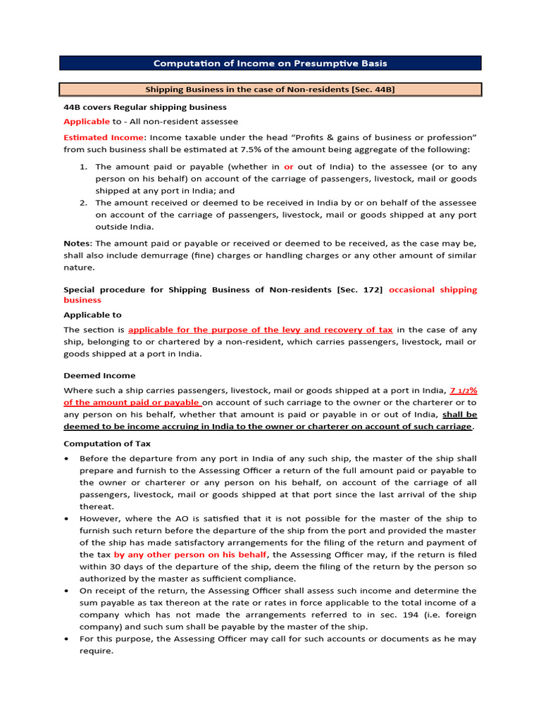 Presumptive Income for Non-Resident Shipping | PDF | Taxes | Income