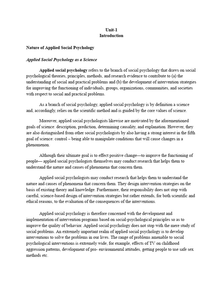 What Is The Main Goal Of Applied Social Psychology