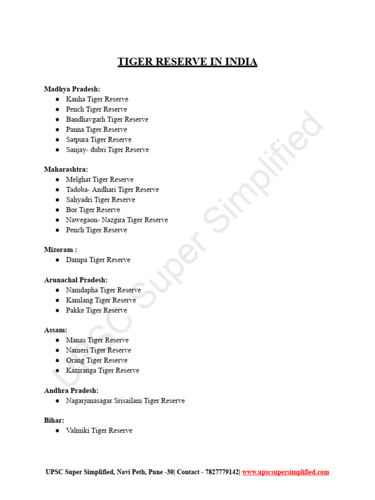 List of Tiger Reserves in India | PDF | Protected Area