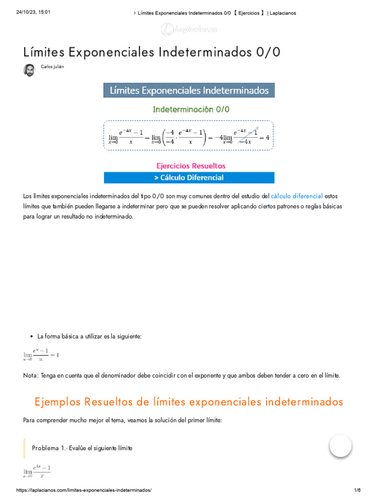L mites Exponenciales Indeterminados 0 0 Ejercicios Laplacianos 