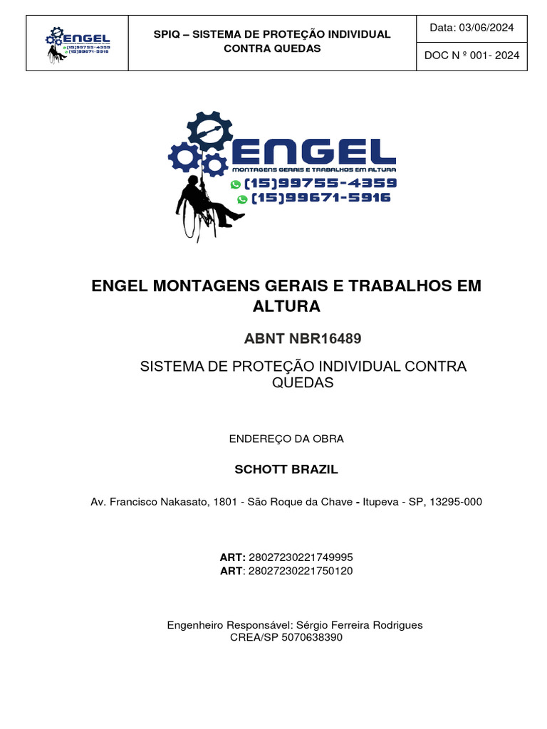 Sistema SPIQ de Proteção Contra Quedas | PDF | Equipamentos de proteção ...