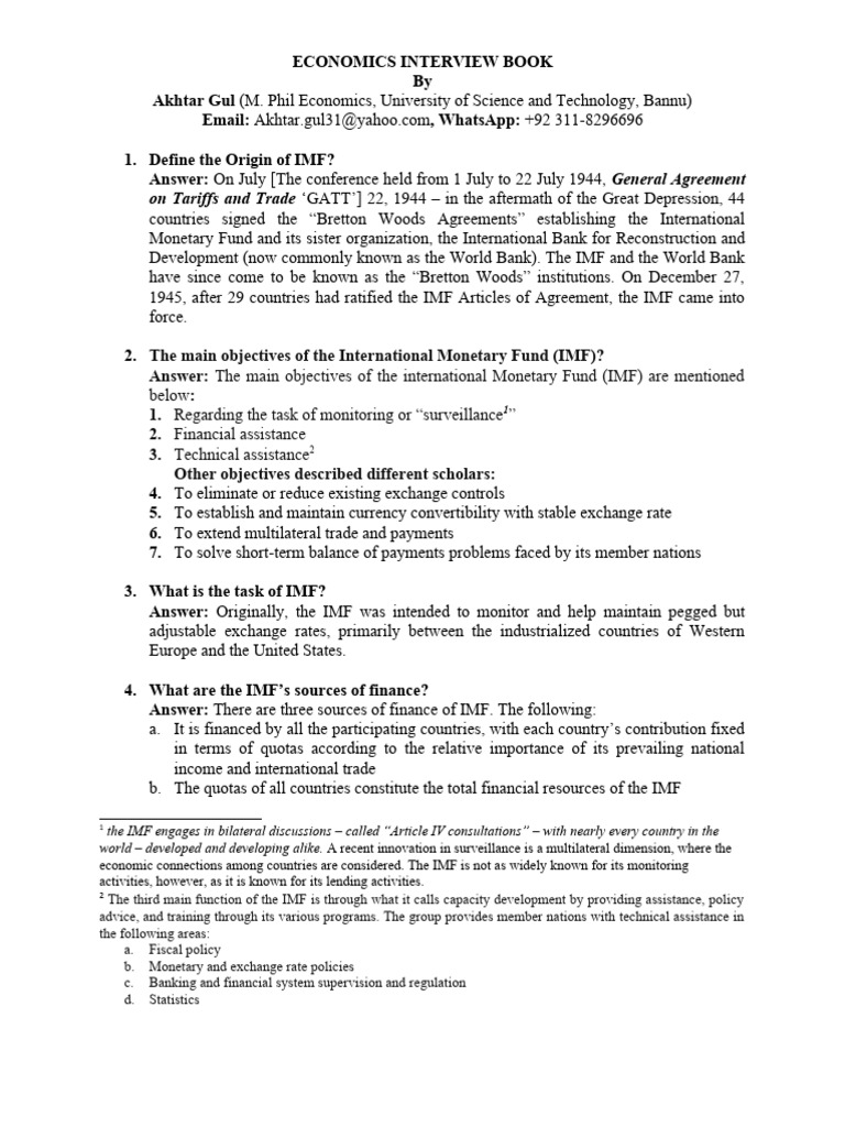 IMF Functions and Economic Concepts Guide | PDF | International ...