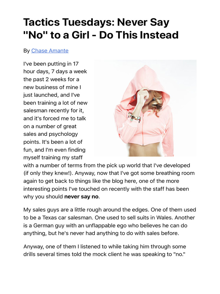 Tactics Tuesdays Never Say No To A Girl - Do This Instead | PDF