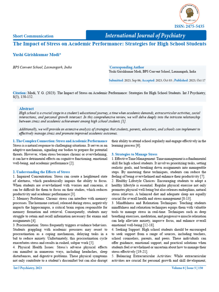 Managing Academic Stress in High School | PDF | Relaxation (Psychology ...
