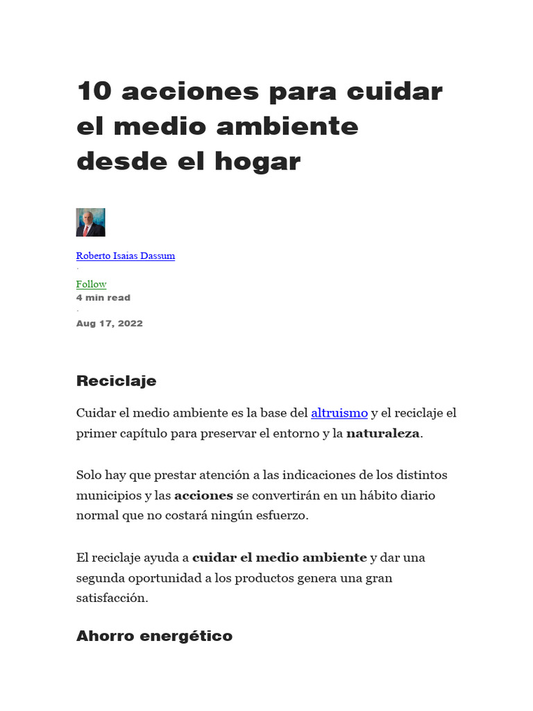 10 Acciones Para Cuidar El Medio Ambiente – TFQZZ