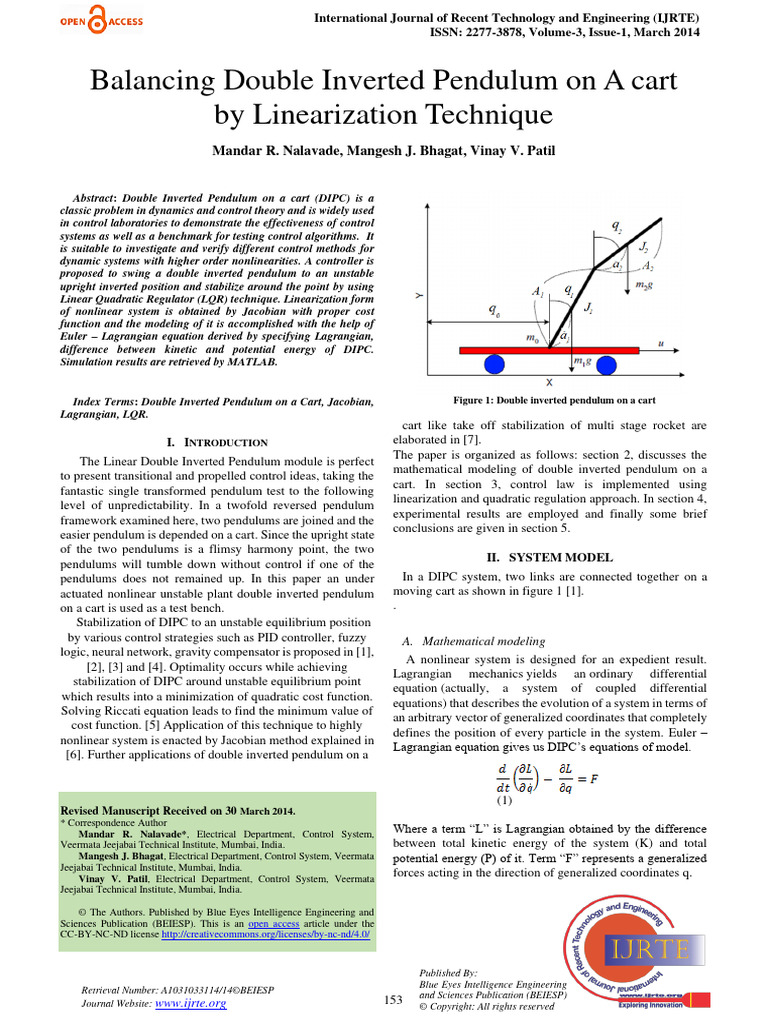 Balancing Double Inverted Pendulum On A Cart by Linearization Technique ...