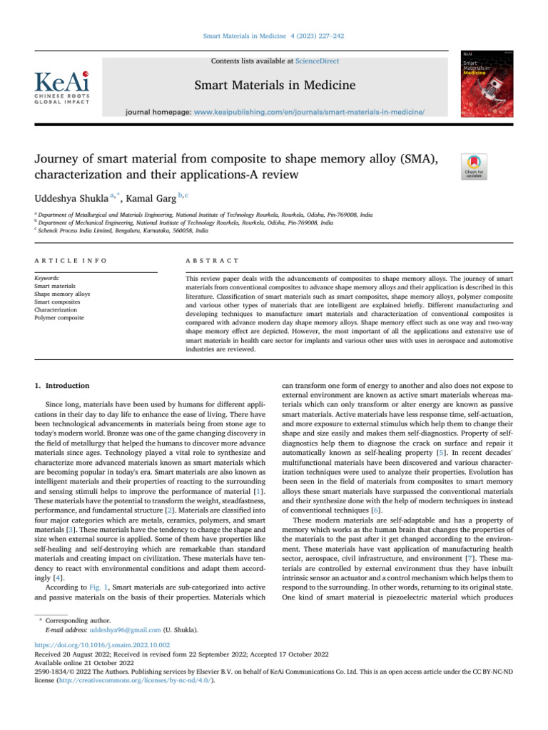 Smart Materials: From Composites to SMAs | PDF | Shape Memory Alloy ...