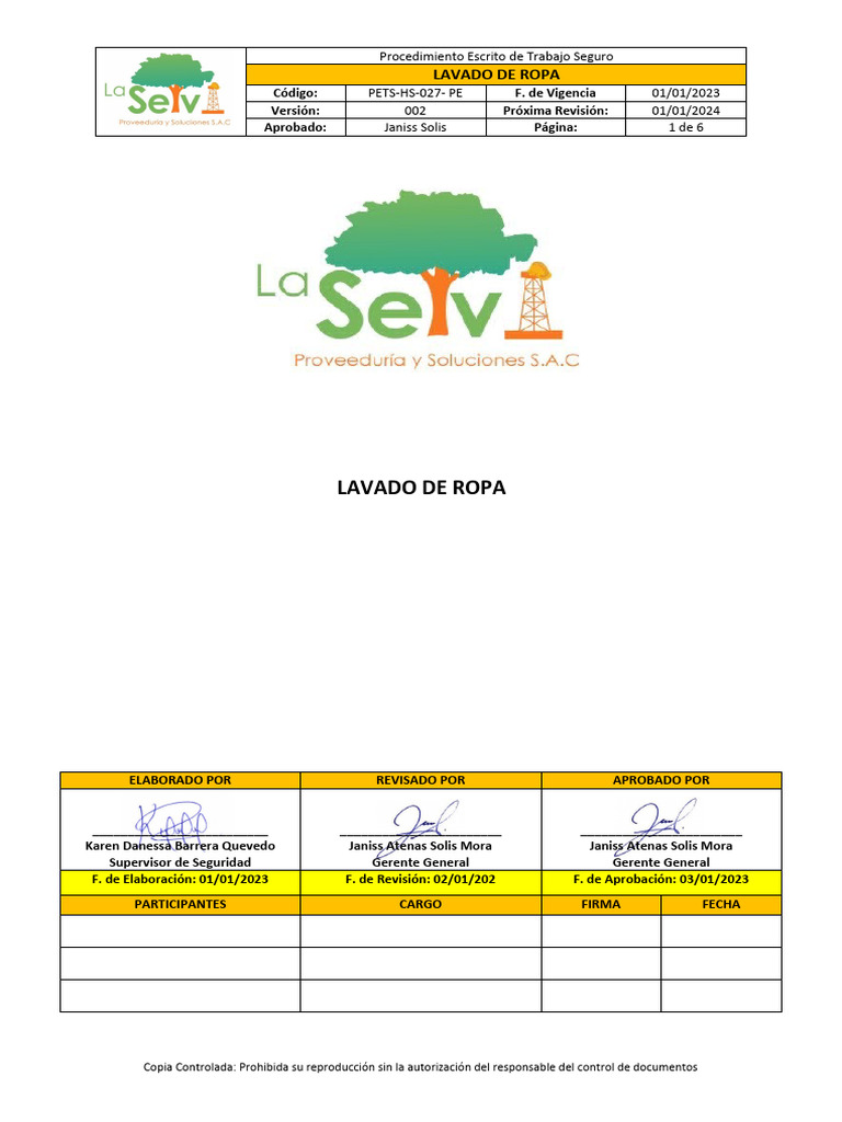 Procedimiento Seguro para Lavado de Ropa | PDF | Lavandería | Sector ...
