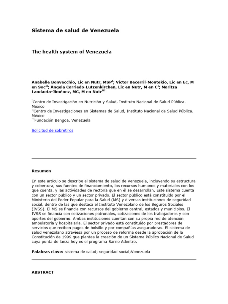 Análisis del sistema de salud en Venezuela | PDF | Hospital | Cuidado ...