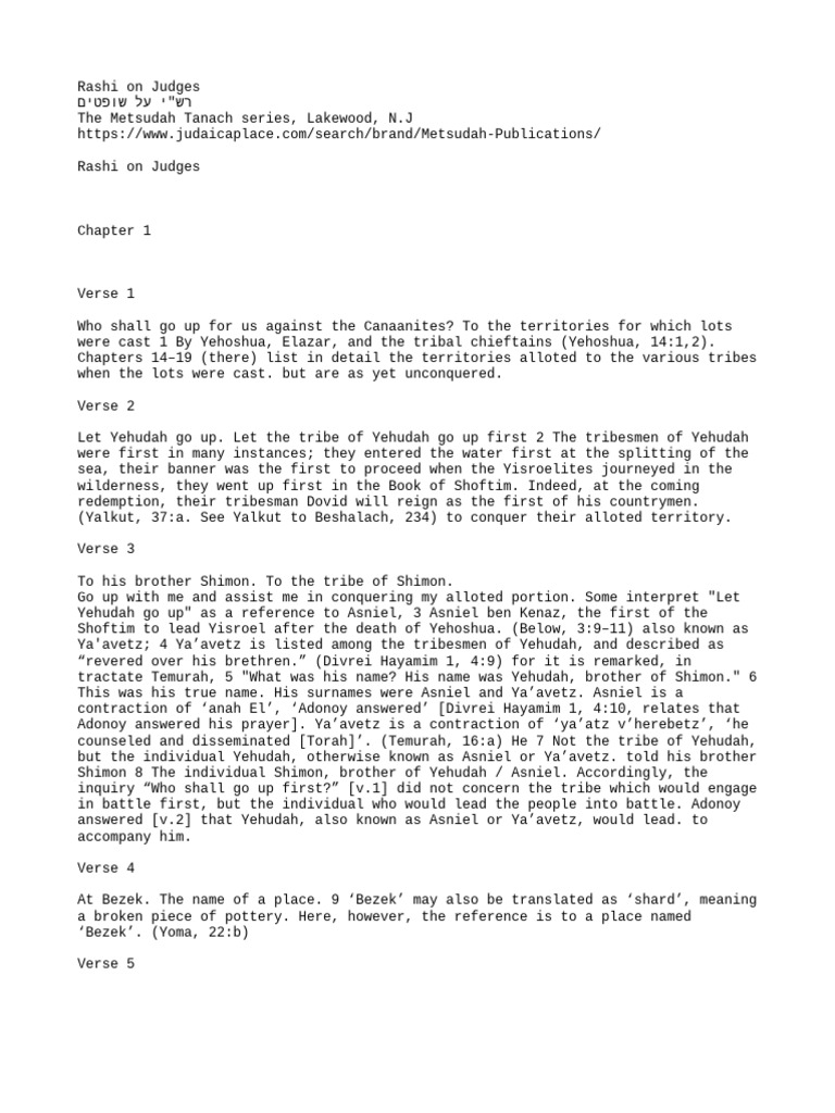 Rashi On Judges - en - The Metsudah Tanach Series, Lakewood, N.J.plain ...