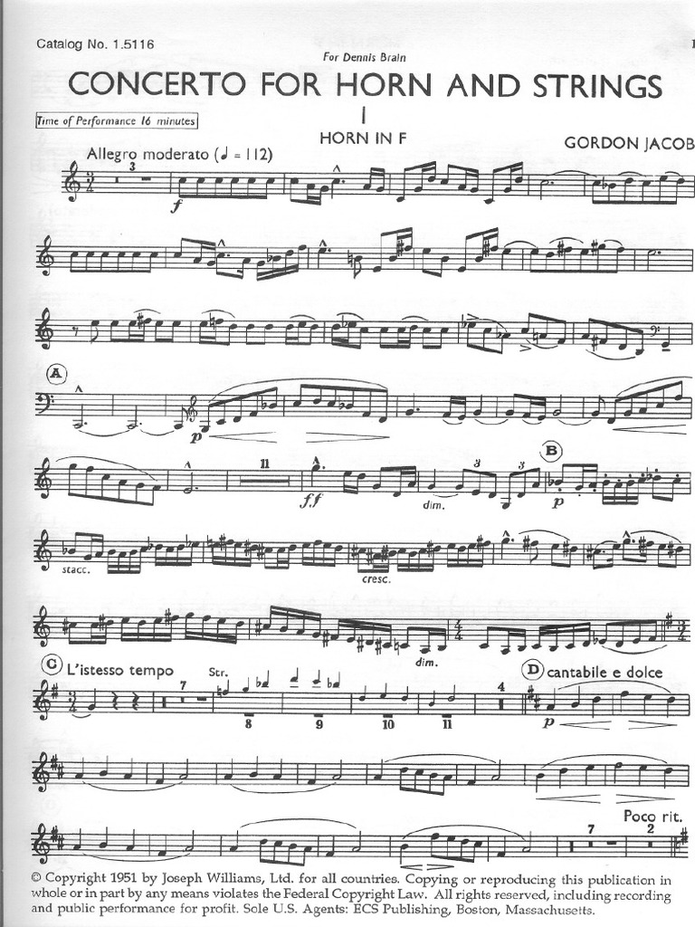 Jacob - Concert For Horn and Strings (Piano Reduction) | PDF