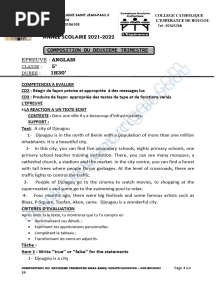 Composition Du 2ème Trimestre Anglais 5ème 2021-2022 College Catholique Saint Jean-Paul Ii
