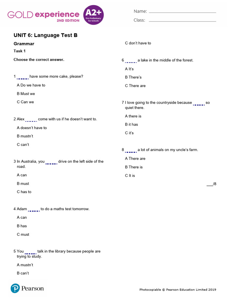 Language Test B: Grammar & Vocabulary | PDF | Zoology