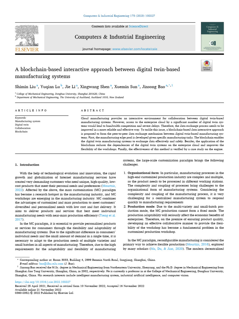 Blockchain for Digital Twin Manufacturing | PDF | Cloud Computing ...