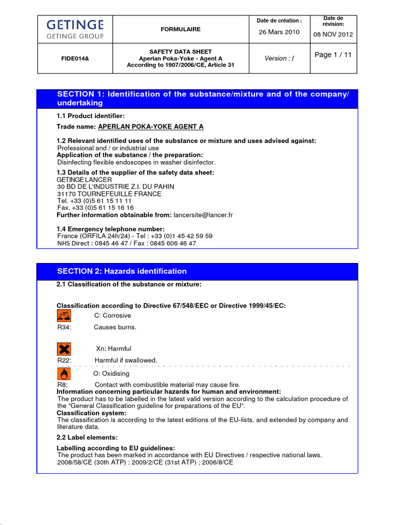 Aperlan Poka-Yoke Agent A Safety Data | PDF | Disinfectant | Personal ...
