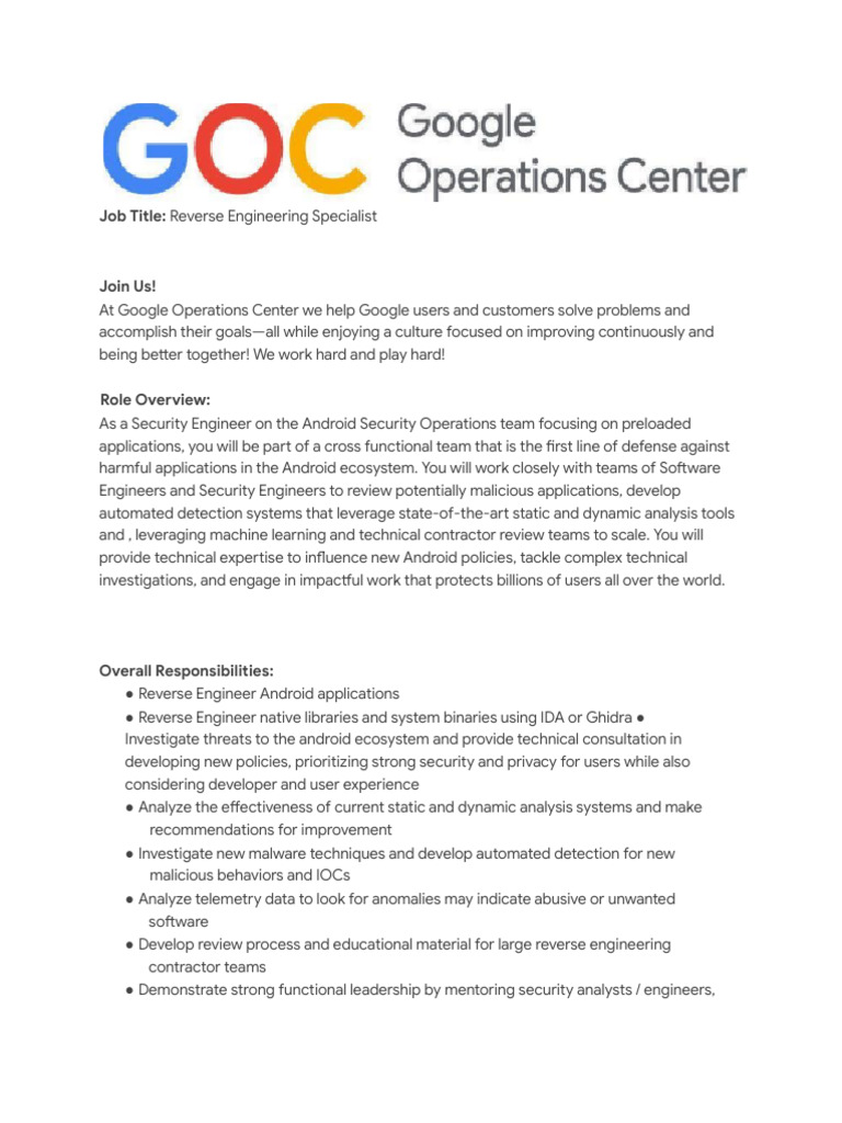 Reverse Engineering Specialist Role | PDF | Malware | Android ...