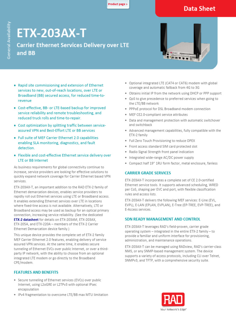 etx-203ax-t_ds | PDF | Computer Network | Lte (Telecommunication)