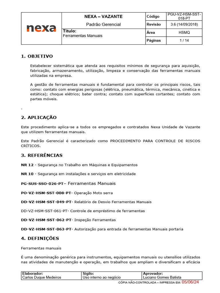 Segurança no Uso de Ferramentas Manuais | PDF | Medição