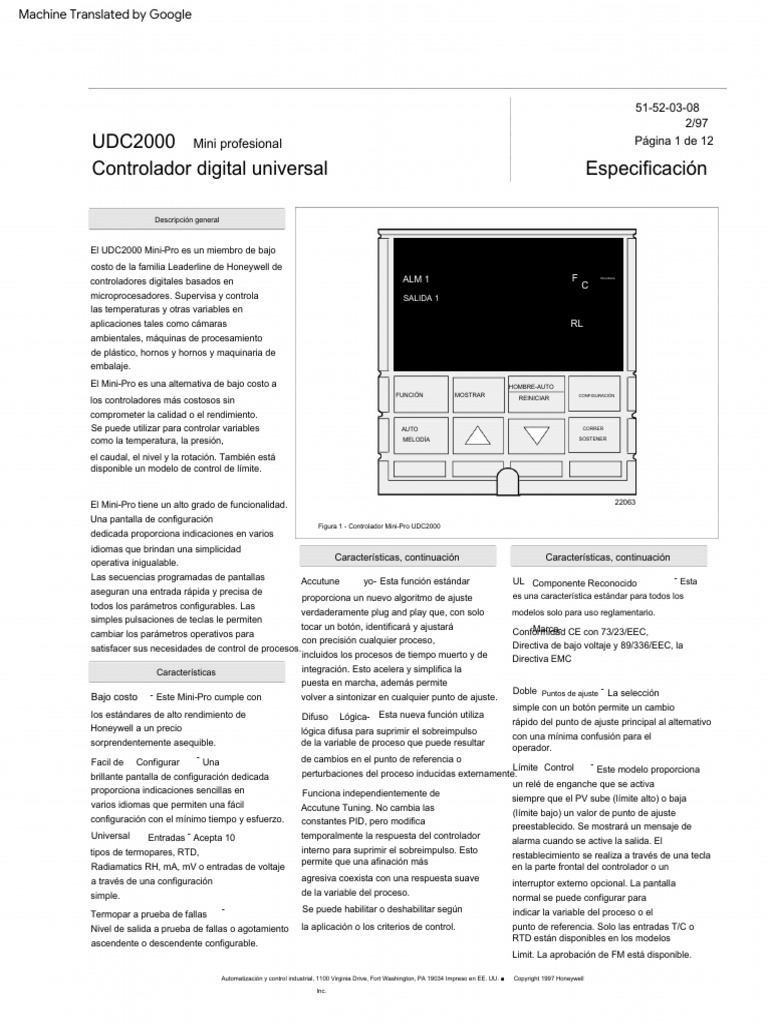 Honeywell UDC2000 MiniPro Universal Digital Controllers PDF Relé