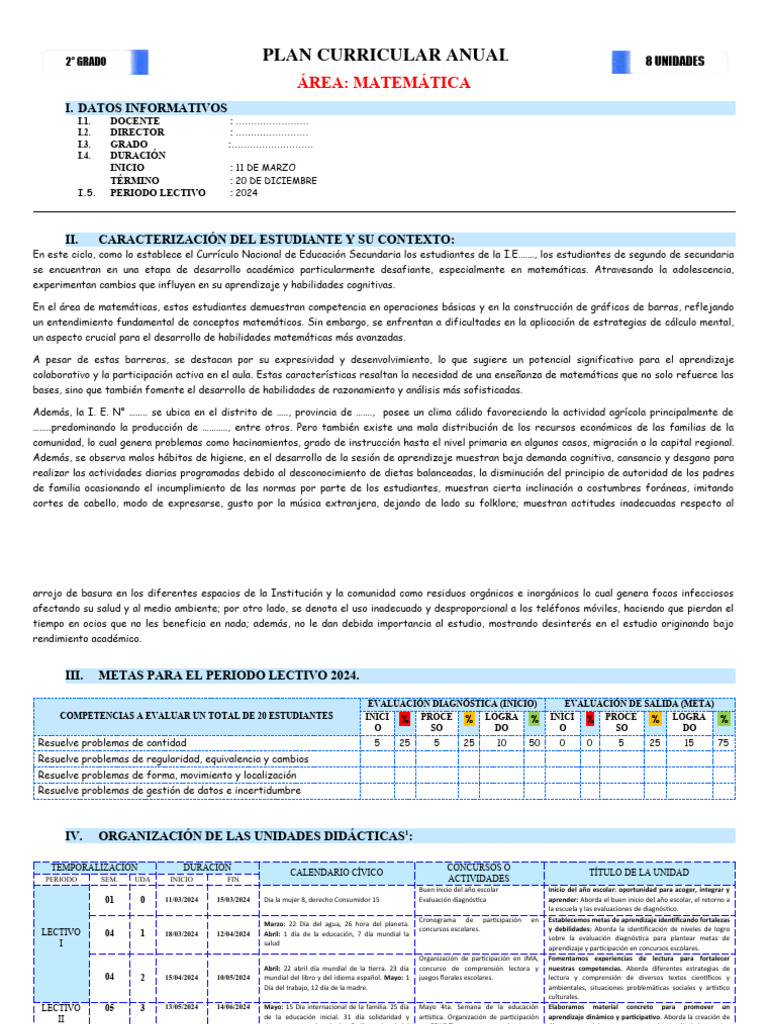 Plan de Matemáticas 2° Secundaria 2024 | PDF | Aprendizaje | Evaluación