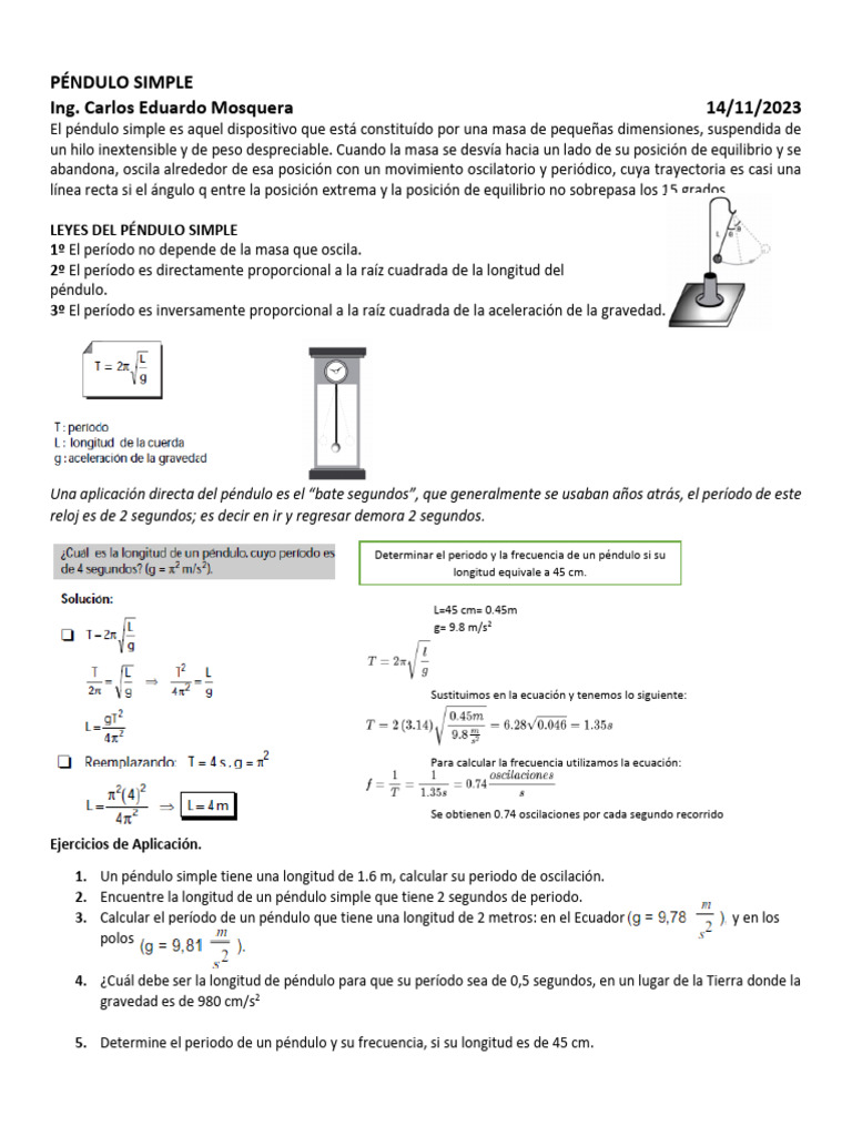 Propiedades y Cálculos del Péndulo Simple | PDF