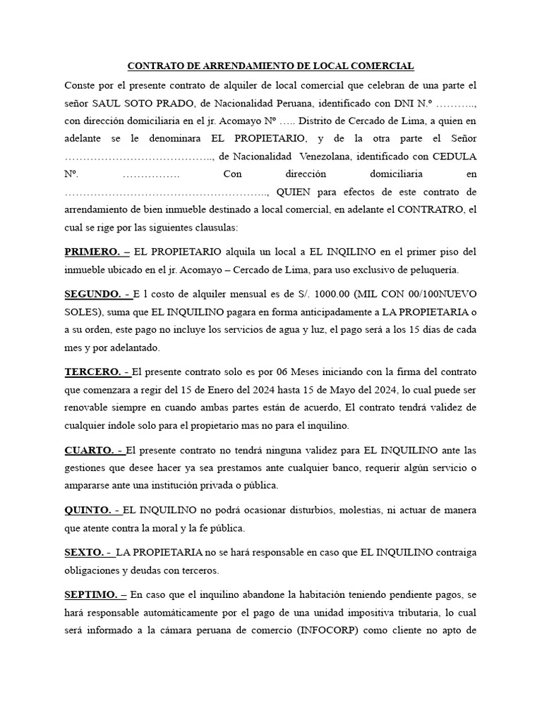 Contrato de Alquiler | PDF | Negocios | Finanzas y dinero