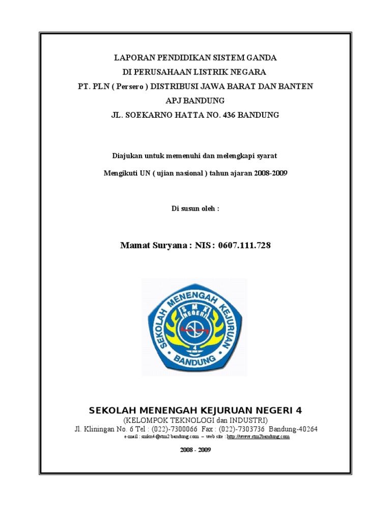 Contoh Laporan Pkl Di Pt Pln