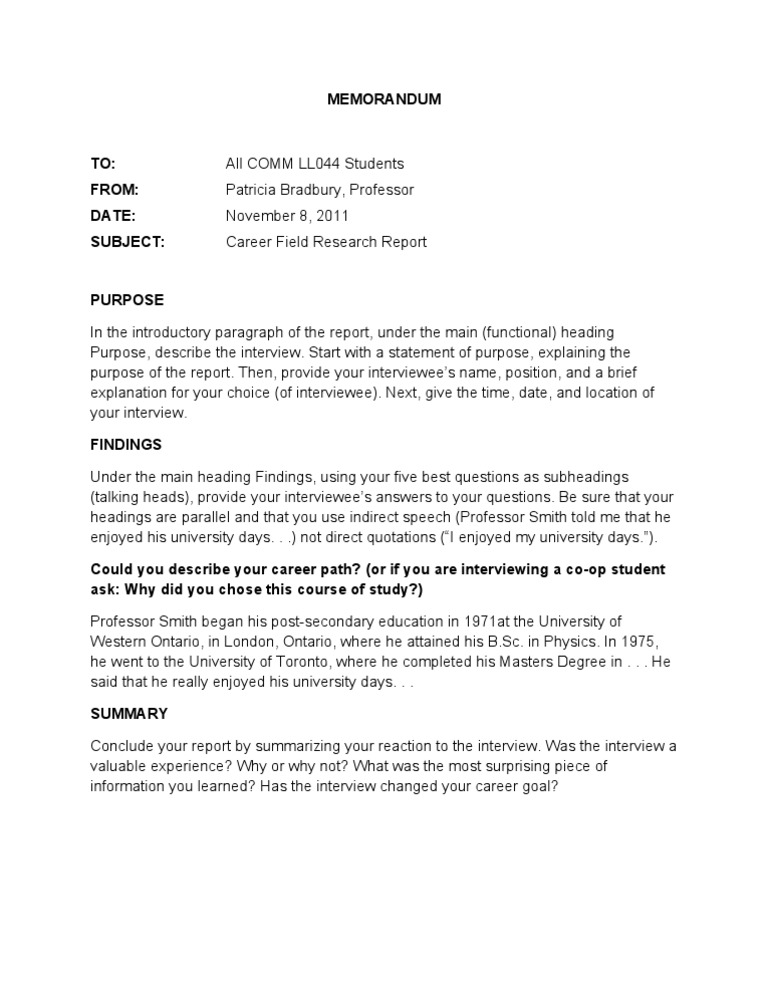 Career Field Interview Report Guide | PDF | Interview | Cognition