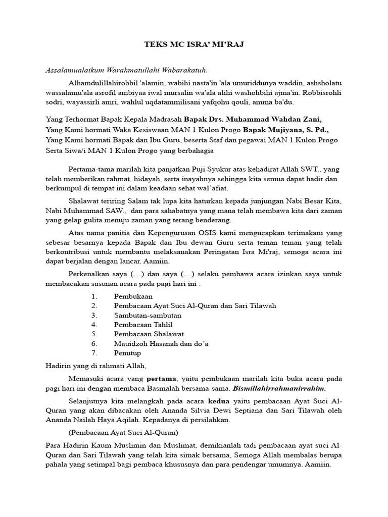 Teks MC Peringatan Isra Mi'raj | PDF