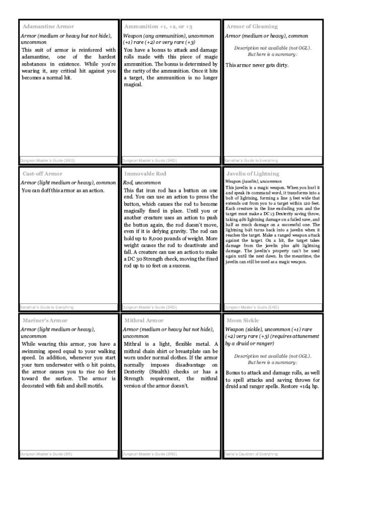 Magic Item Cards Dungeons & Dragons - D&D 5e | PDF