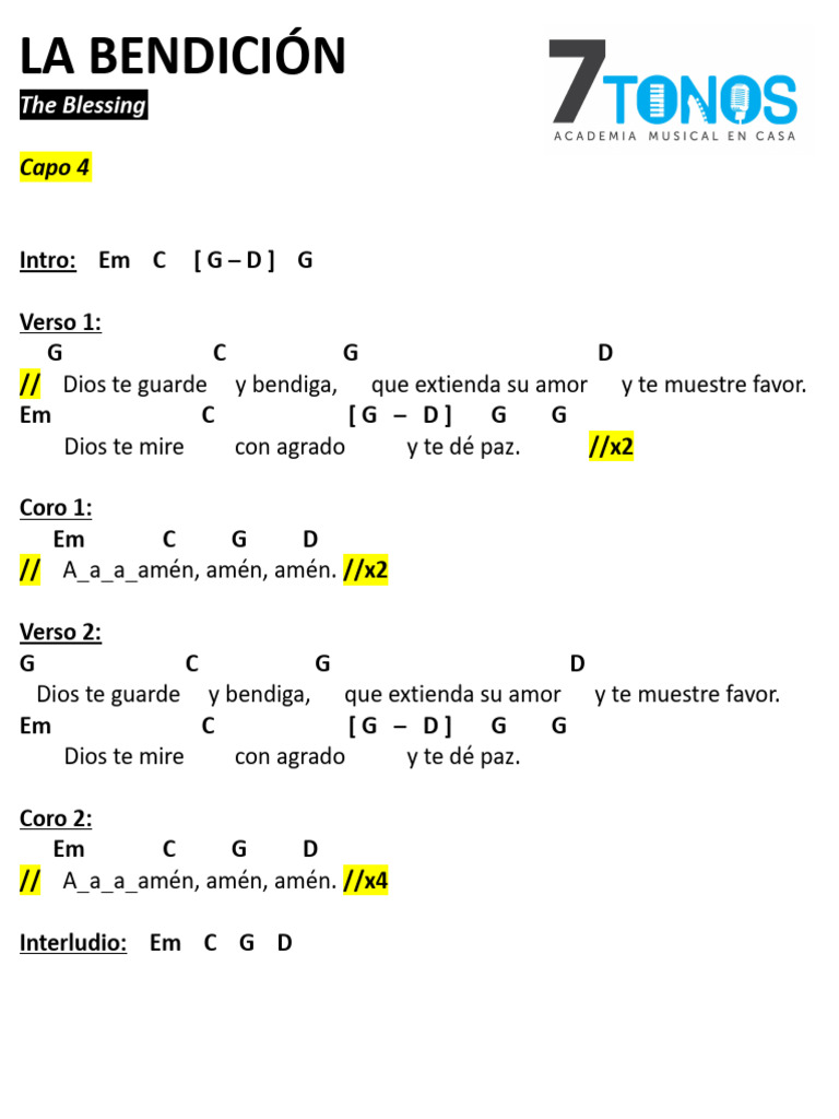 La Bendición (The Blessing) - Cifrado em | PDF