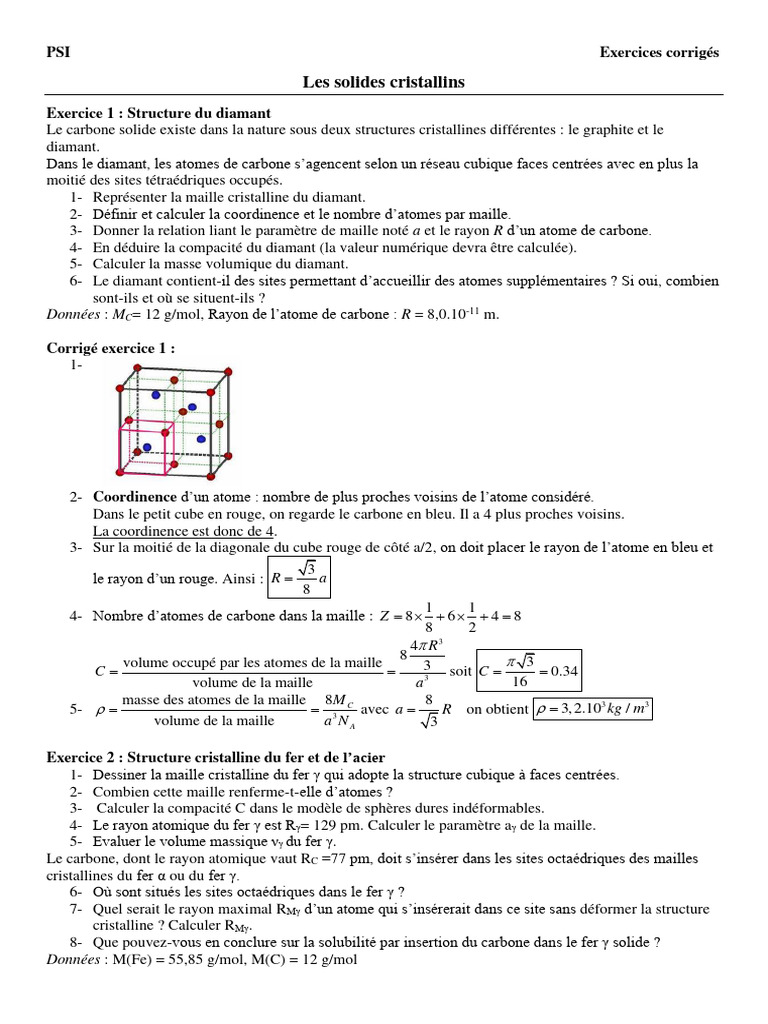 Structure cristalline du diamant corrigée PDF Chimie physique — free download