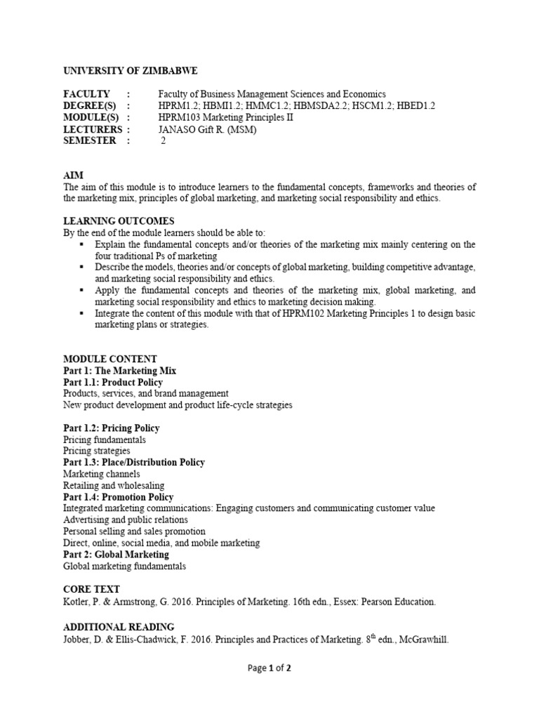 Marketing Principles II Overview | PDF | Marketing | Private Sector