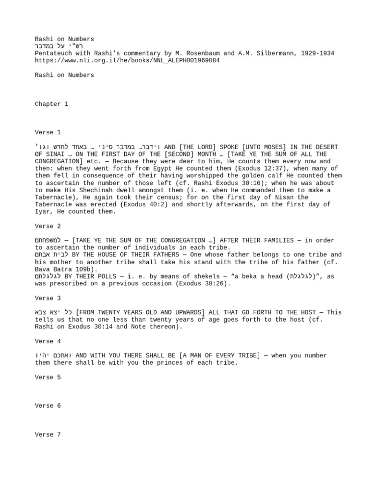 Rashi On Numbers - en - Pentateuch With Rashi's Commentary by M ...