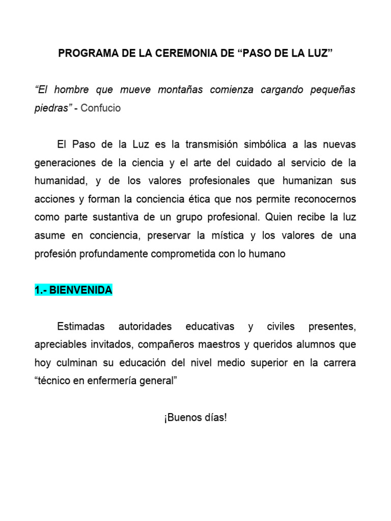 Bien CEREMONIA PASO DE LA LUZ 2023 | PDF